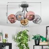 Ripoll ceiling light, globe light chrome, gold, coppery, Smoke-coloured, 5-light sources