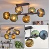 Koyoto ceiling light, globe light blue, gold, green, 6-light sources