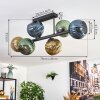 Koyoto ceiling light, globe light blue, gold, green, 6-light sources