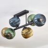 Koyoto ceiling light, globe light blue, gold, green, 6-light sources