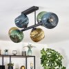 Koyoto ceiling light, globe light blue, gold, green, 6-light sources