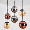 Gastor hanging light, globe light, pendant light Amber, chrome, coppery, Smoke-coloured, 6-light sources