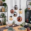 Gastor hanging light, globe light, pendant light Amber, chrome, coppery, Smoke-coloured, 6-light sources
