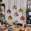 Gastor hanging light, globe light, pendant light chrome, gold, clear, coppery, Smoke-coloured, 6-light sources