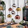 Gastor hanging light, globe light, pendant light chrome, gold, clear, coppery, Smoke-coloured, 6-light sources