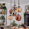 Gastor hanging light, globe light, pendant light Amber, chrome, coppery, Smoke-coloured, 6-light sources