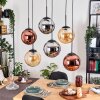Gastor hanging light, globe light, pendant light Amber, chrome, coppery, Smoke-coloured, 6-light sources