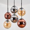 Gastor hanging light, globe light, pendant light Amber, chrome, coppery, Smoke-coloured, 6-light sources