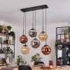 Gastor hanging light, globe light, pendant light Amber, chrome, coppery, Smoke-coloured, 6-light sources