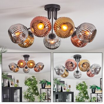 Ripoll ceiling light, globe light chrome, gold, coppery, Smoke-coloured, 7-light sources