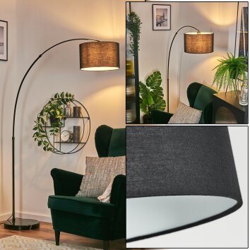 Bassagoda floor lamp, Arch lamps chrome, black, 1-light source, Fabric lampshade
