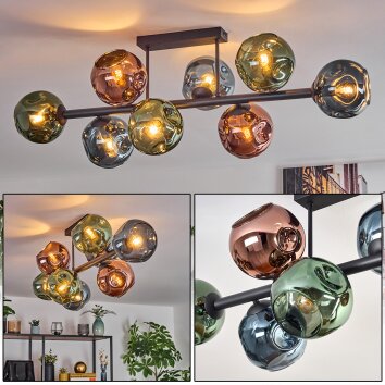 Ripoll ceiling light, globe light blue, green, coppery, 8-light sources