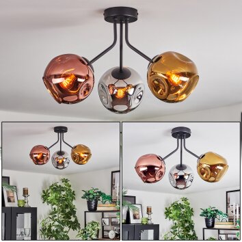 Ripoll ceiling light, globe light chrome, gold, coppery, Smoke-coloured, 3-light sources
