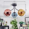 Ripoll ceiling light, globe light blue, gold, coppery, 3-light sources