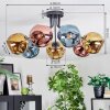 Ripoll ceiling light, globe light blue, gold, coppery, 7-light sources