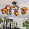 Ripoll ceiling light, globe light blue, gold, coppery, 7-light sources