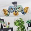 Koyoto ceiling light, globe light 82 cm blue, gold, green, clear, 7-light sources
