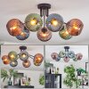 Koyoto ceiling light, globe light 82 cm blue, green, coppery, 7-light sources