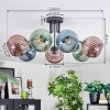 Koyoto ceiling light, globe light 82 cm blue, green, coppery, 7-light sources