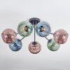 Koyoto ceiling light, globe light 82 cm blue, green, coppery, 7-light sources