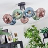 Koyoto ceiling light, globe light 82 cm blue, green, coppery, 7-light sources
