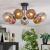 Ripoll ceiling light, globe light chrome, gold, clear, coppery, Smoke-coloured, 7-light sources