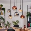 Gastor hanging light, globe light, pendant light Amber, chrome, clear, coppery, Smoke-coloured, 6-light sources