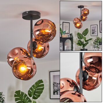 Ripoll ceiling light, globe light coppery, 4-light sources