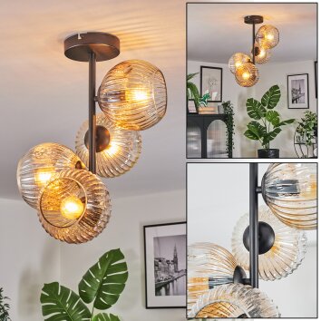 Ripoll ceiling light, globe light Amber, clear, 4-light sources