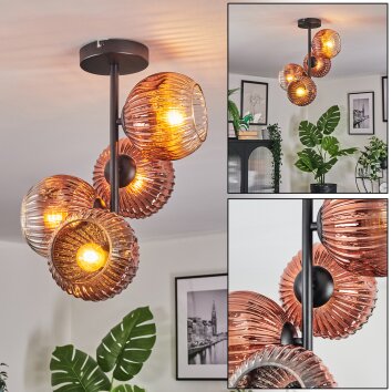 Ripoll ceiling light, globe light clear, coppery, 4-light sources
