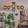 Ripoll ceiling light, globe light blue, gold, coppery, 6-light sources