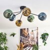 Ripoll ceiling light, globe light blue, gold, green, 6-light sources