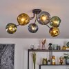 Ripoll ceiling light, globe light blue, gold, green, 6-light sources