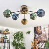 Ripoll ceiling light, globe light blue, gold, green, 6-light sources
