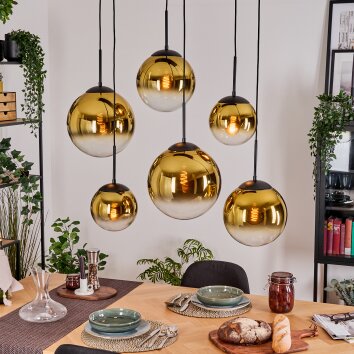 Gastor hanging light, globe light, pendant light gold, clear, 6-light sources