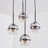 Koyoto hanging light, globe light, Cluster pendant lamp 35 cm chrome, clear, Smoke-coloured, 4-light sources