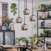 Koyoto hanging light, globe light, Cluster pendant lamp 35 cm chrome, Smoke-coloured, 4-light sources