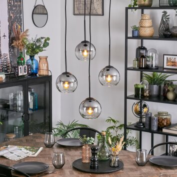 Koyoto hanging light, globe light, Cluster pendant lamp 35 cm clear, Smoke-coloured, 4-light sources