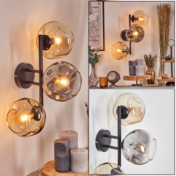 Ripoll globe light, wall light Amber, clear, Smoke-coloured, 3-light sources