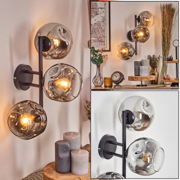 Ripoll globe light, wall light chrome, clear, Smoke-coloured, 3-light sources