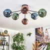 Ripoll ceiling light, globe light blue, green, coppery, 6-light sources