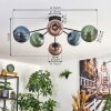 Koyoto ceiling light, globe light 74 cm blue, green, coppery, 6-light sources