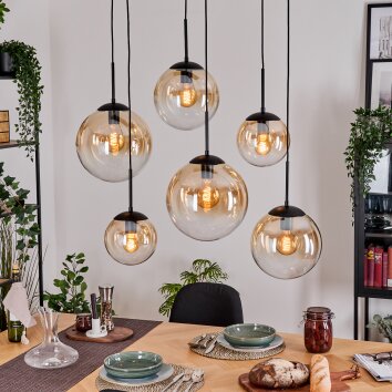 Gastor hanging light, globe light, pendant light Amber, clear, 6-light sources