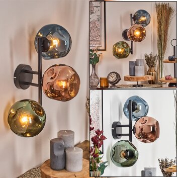 Ripoll globe light, wall light blue, green, coppery, 3-light sources