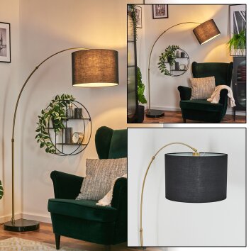Bassagoda floor lamp, Arch lamps brass, black, 1-light source, Fabric lampshade