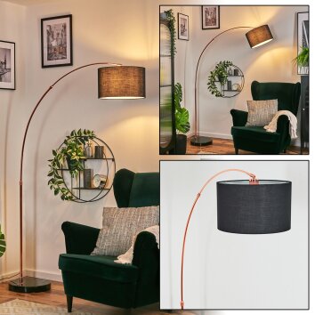 Bassagoda floor lamp, Arch lamps copper, black, 1-light source, Fabric lampshade