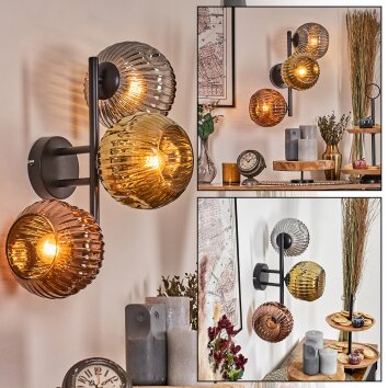 Ripoll globe light, wall light gold, coppery, Smoke-coloured, 3-light sources