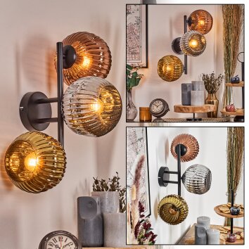 Ripoll globe light, wall light chrome, gold, coppery, Smoke-coloured, 3-light sources
