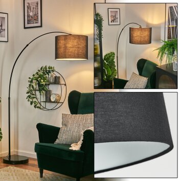 Bassagoda floor lamp, Arch lamps black, 1-light source, Fabric lampshade