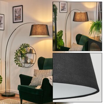 Bassagoda floor lamp, Arch lamps chrome, black, 1-light source, Fabric lampshade
